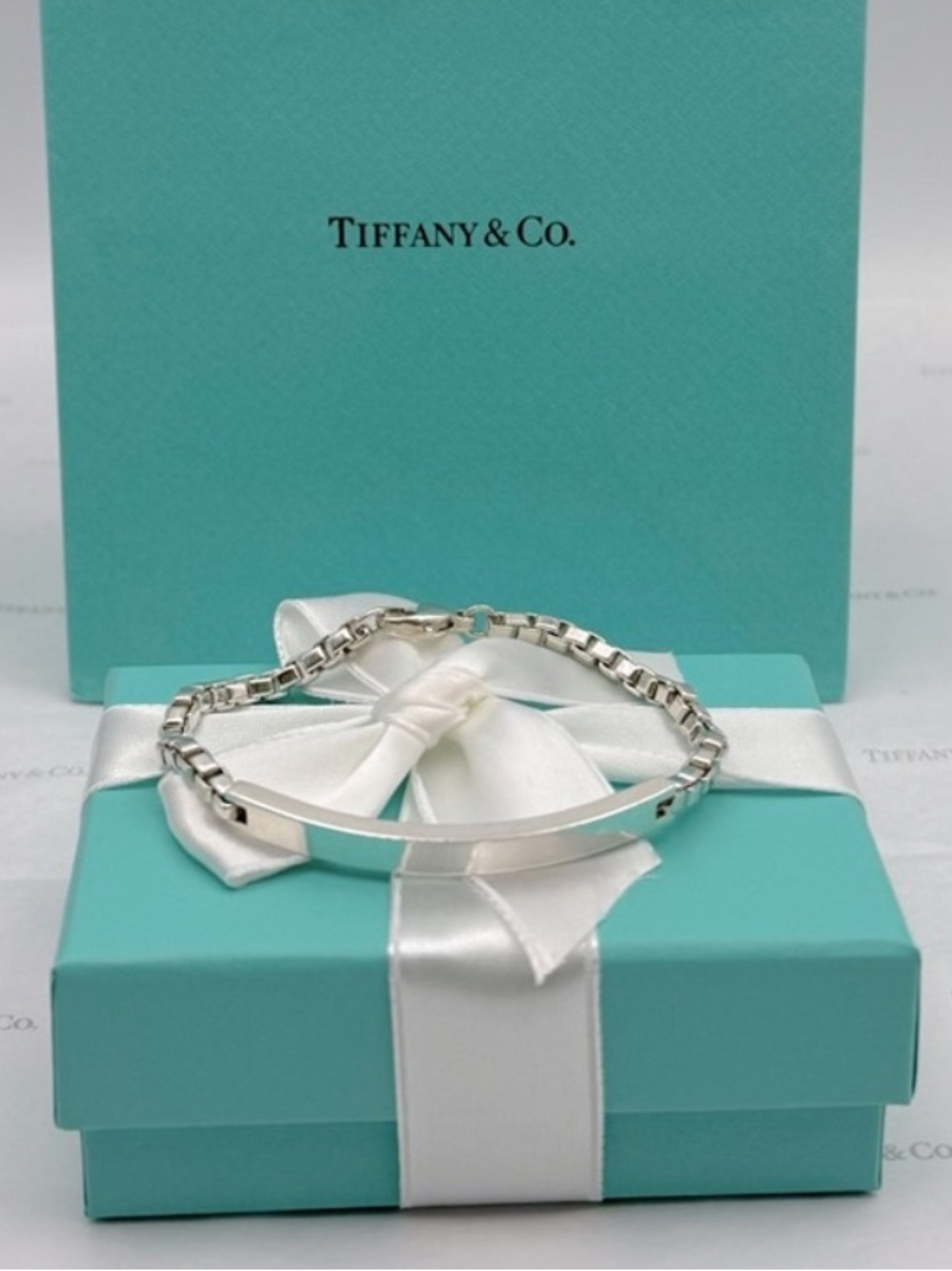 Tiffany & Co. Venetian Link I.D. Bracelet Sterling Silver 925 Gift Box 8.25”